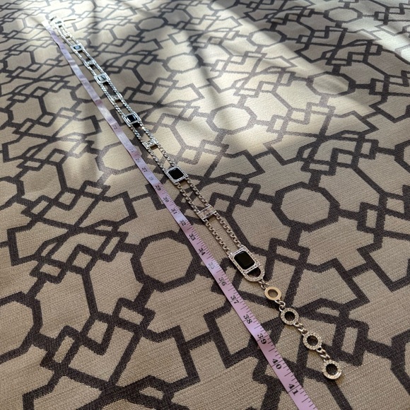 NEW St. John Swarovski Halo Crystal Chain Belt Black Stones Emerald Cut Silver main image 3